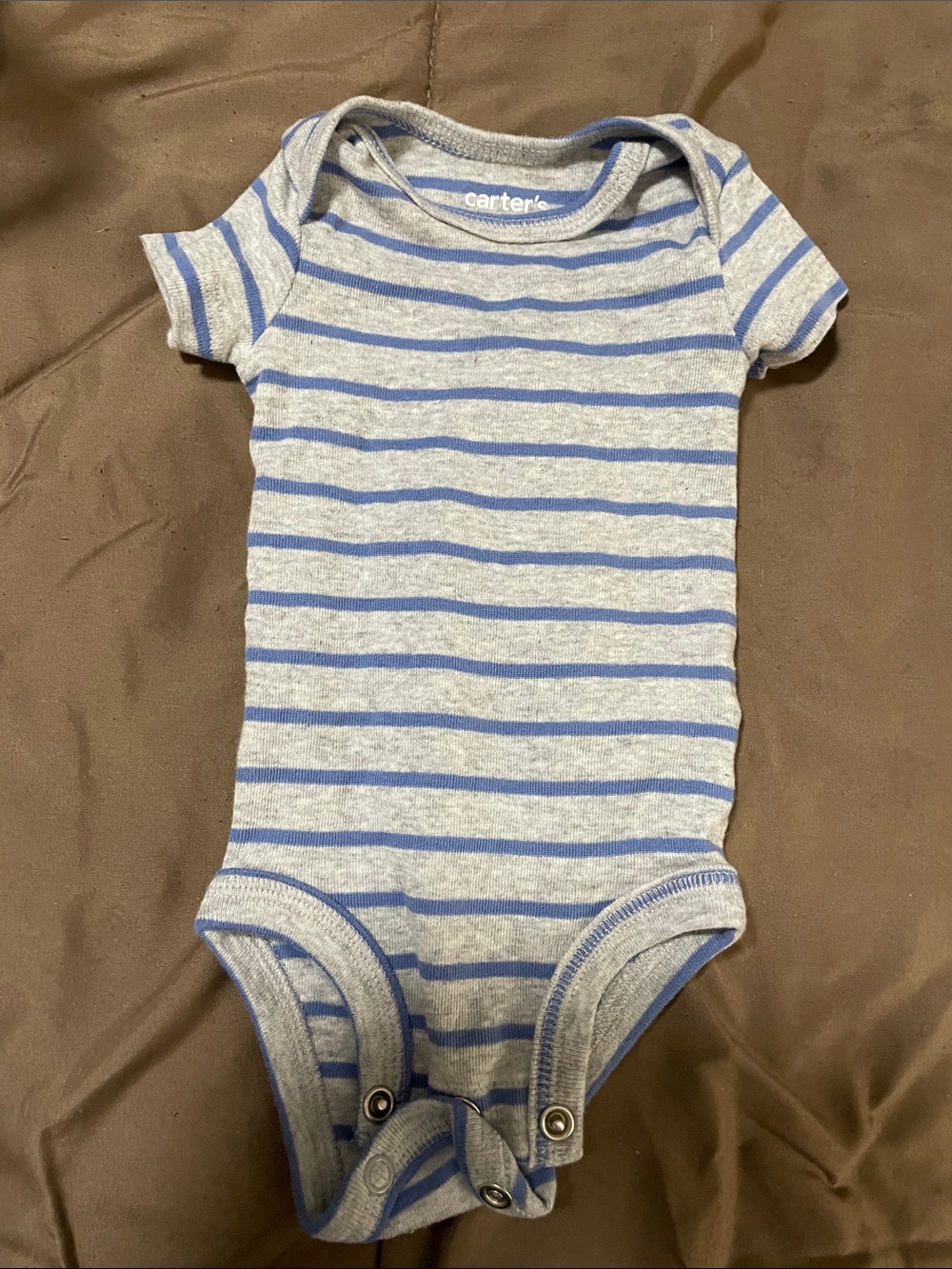 Carter's Light Gray & Blue Striped Short-Sleeve One-Piece
